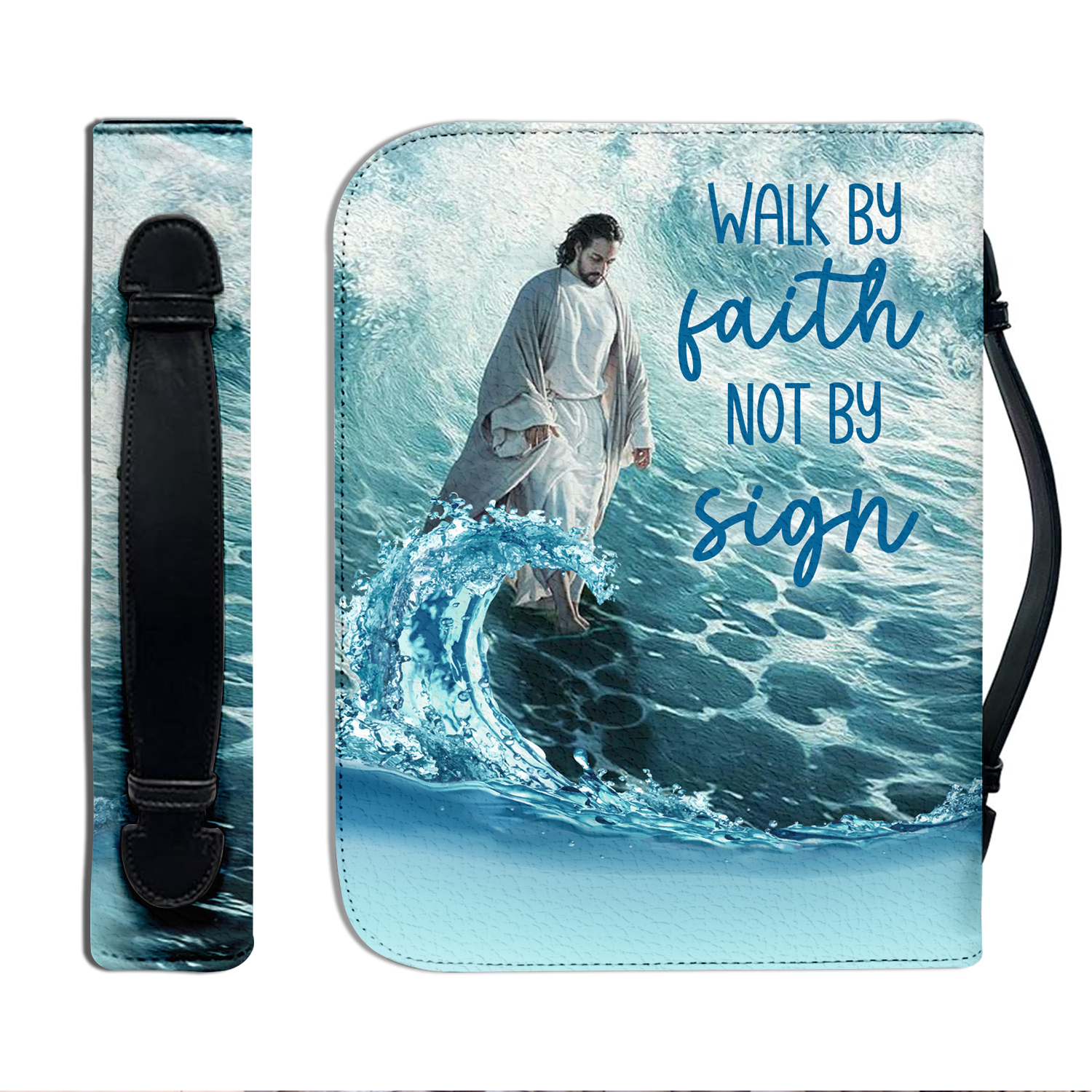 Blue Wave Heart Christ Walk On Water Christian Personalized Bible Cover