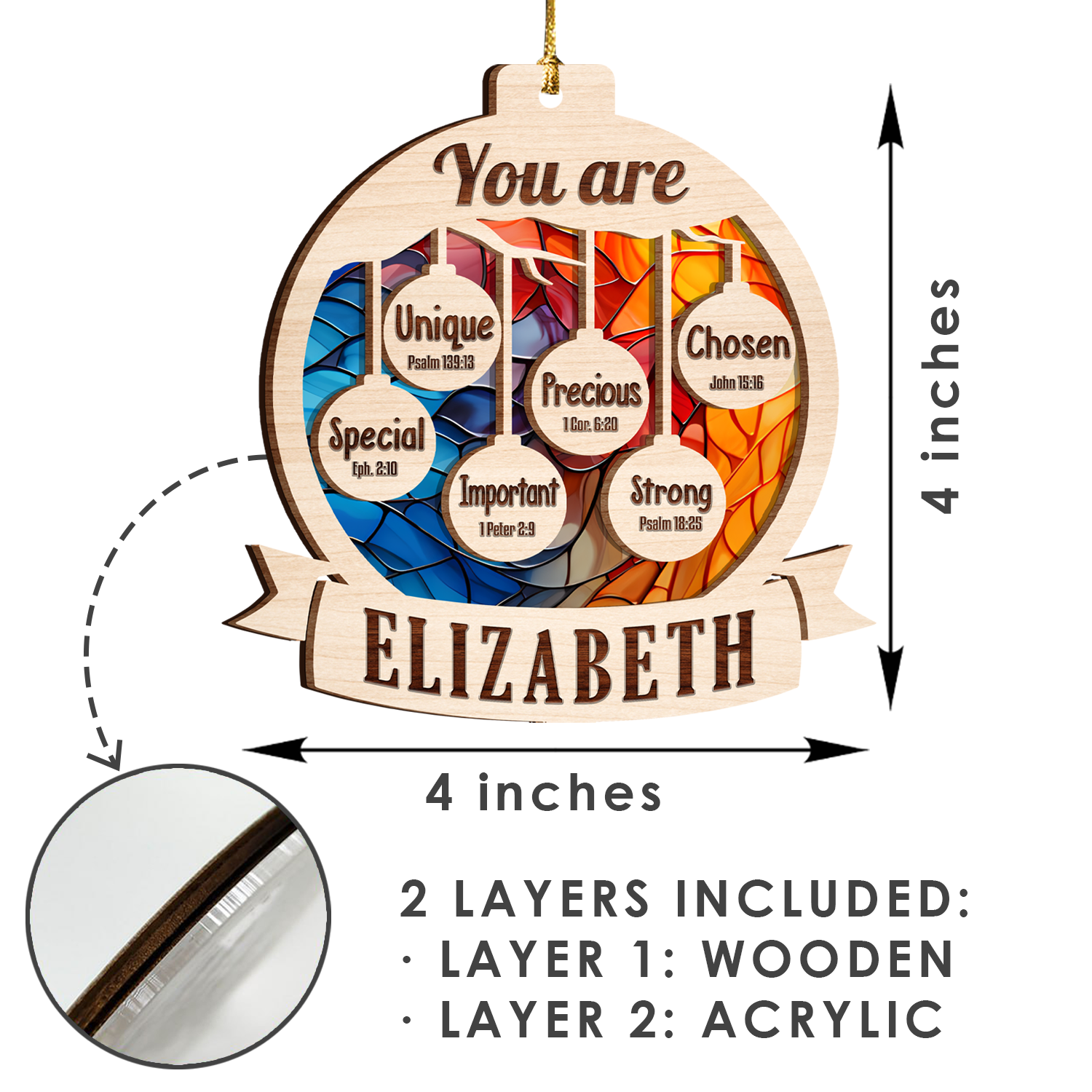 Christmas Hanging You Are Stained Glass Two Layers Suncatcher Ornament Christmas Ornament Car Hanging Ornament
