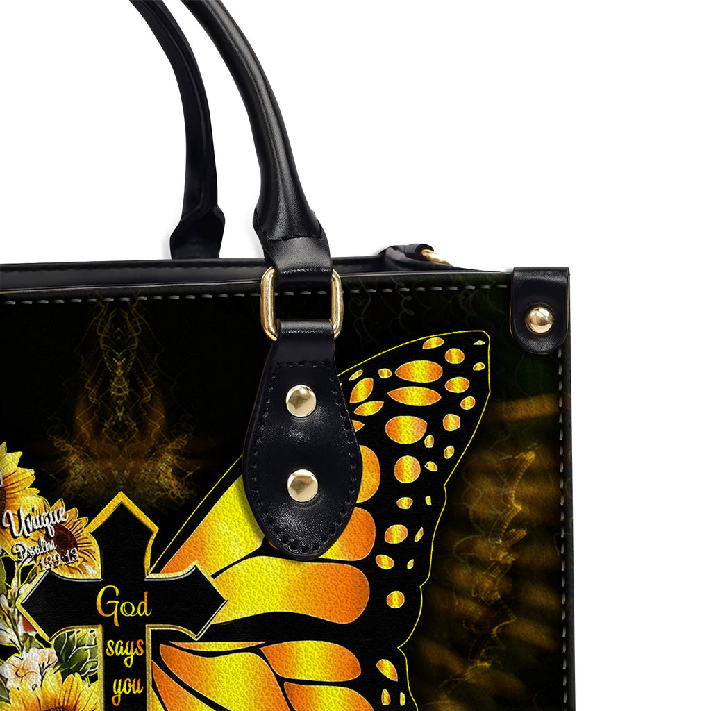 Yellow Butterfly Sunflowers You Are Leather Handbag With Handle Christian Gift Religious Gift For Women