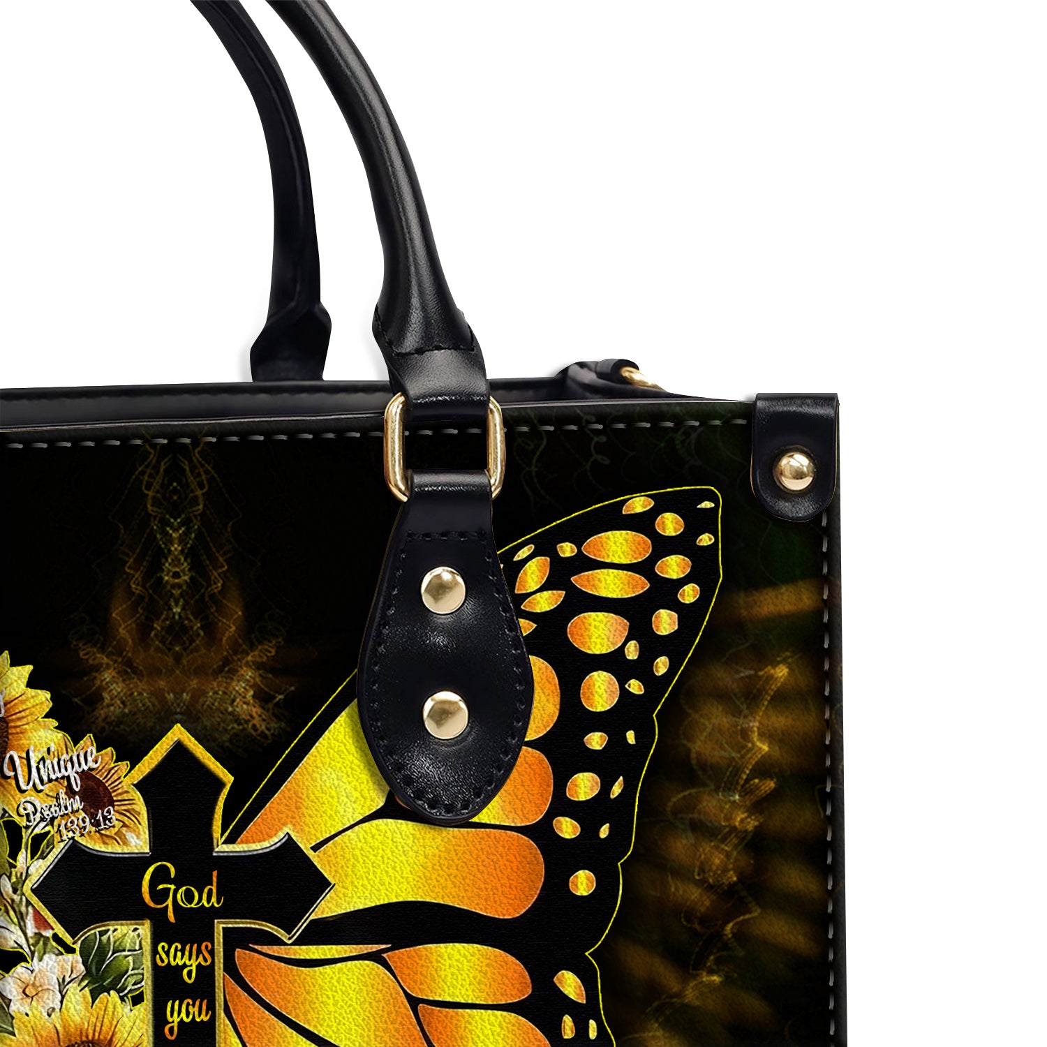 Yellow Butterfly Sunflowers You Are Leather Handbag With Handle Christian Gift Religious Gift For Women