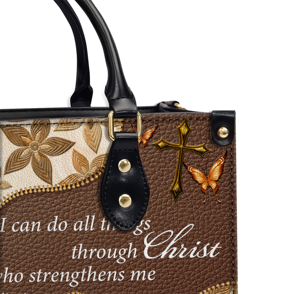 I can do all things Personalized Zippered Leather Handbag With Handle Christian Gift Religious Gift For Women