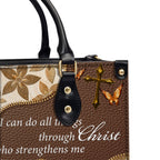 I can do all things Personalized Zippered Leather Handbag With Handle Christian Gift Religious Gift For Women
