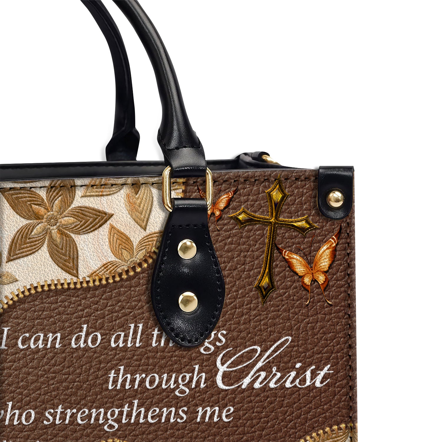 I can do all things Personalized Zippered Leather Handbag With Handle Christian Gift Religious Gift For Women