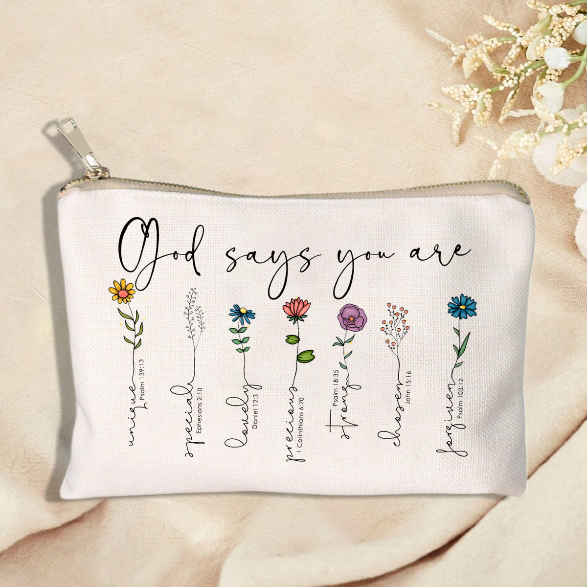 You Are Cosmetic Bag, Christian Makeup Bag Bible Verse Floral Bible Verse Makeup Case for Women, Inspirational Cosmetic Bag, Sister Gifts