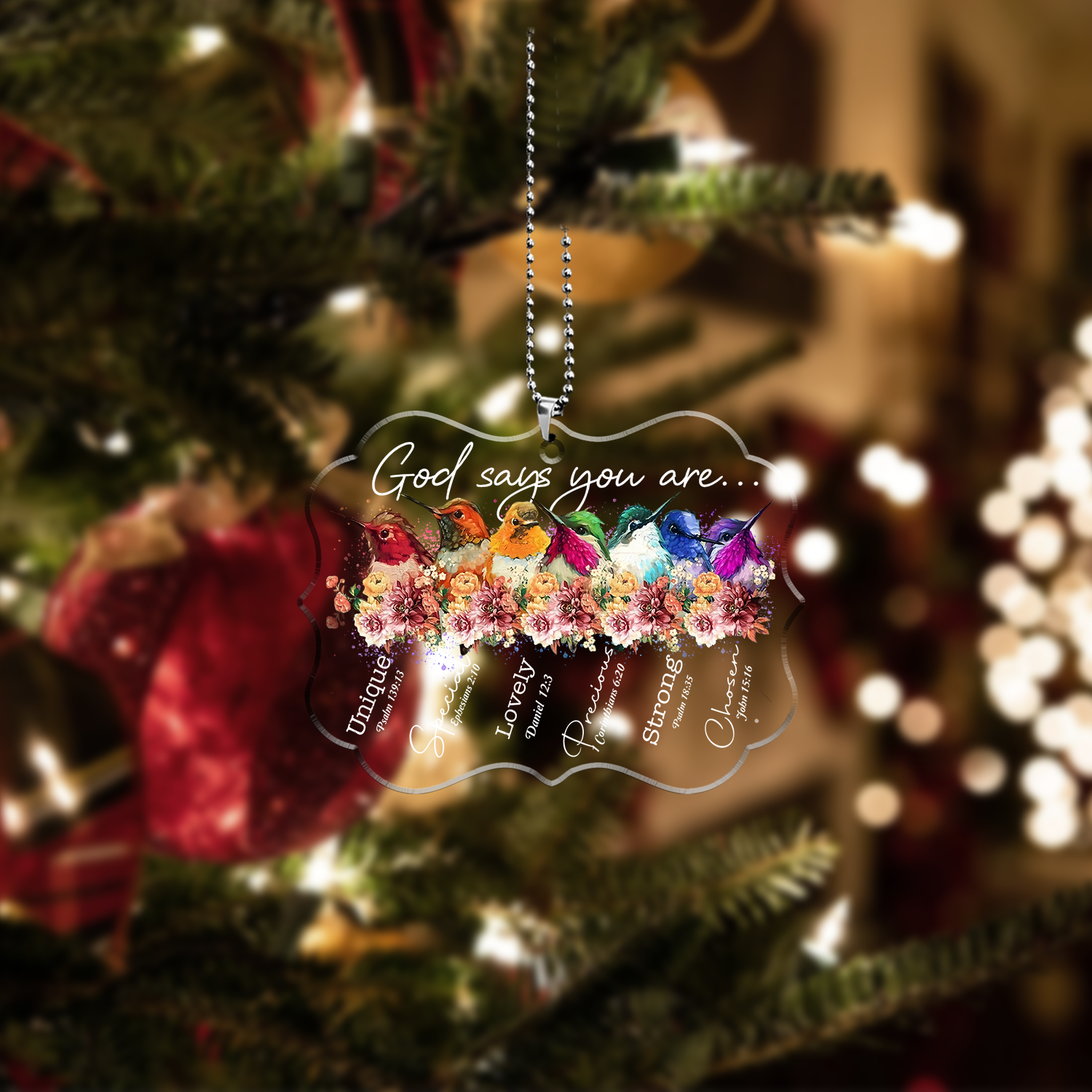 Colorful Birds And Flowers God Says You Are Transparent Ornament