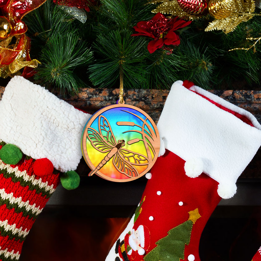 Rainbow Dragonfly Suncatcher Stained Glass Pattern Two Layers Ornament Christmas Ornament Car Hanging