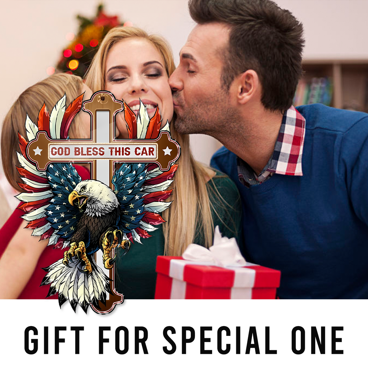 Bless This Car Ornament, Pendant for Rear View Mirror Car, Cross & Eagle Hanging Charm Home Décor Car Accessories