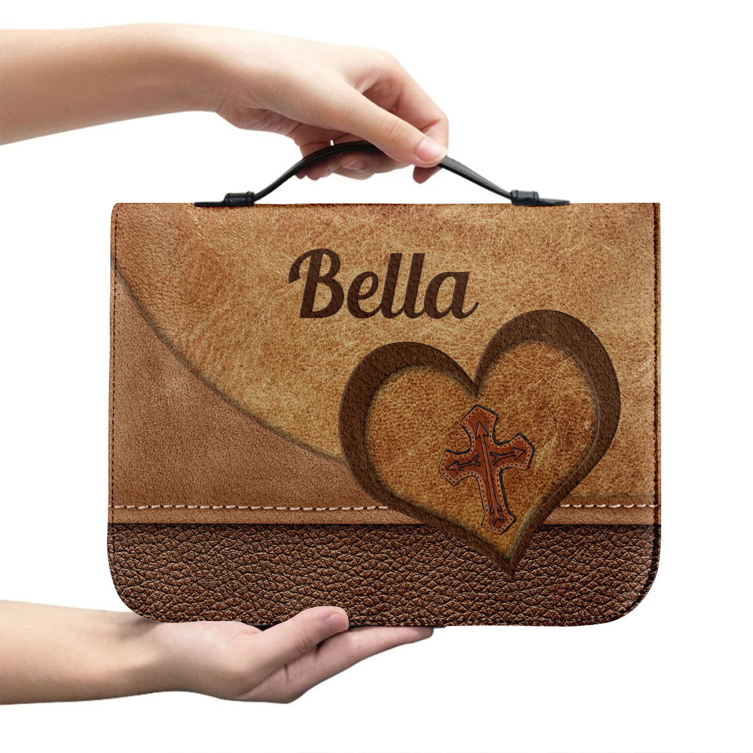 Leather Heart Cross Pray On It Christian Personalized Bible Cover