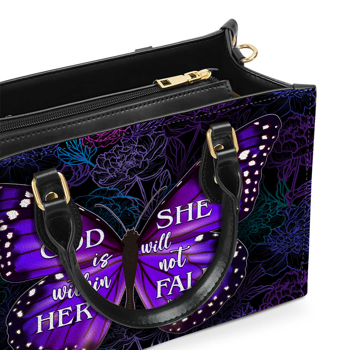 She Will Not Fall Personalized Zippered Leather Handbag With Handle Christian Gift Religious Gift For Women