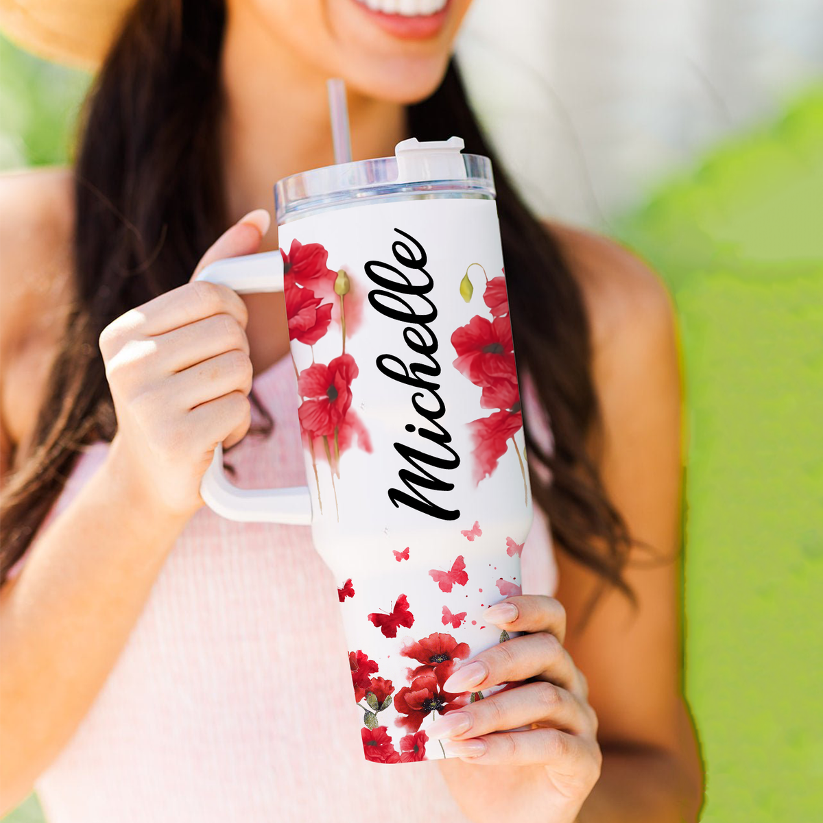Poppy flower You are - 40 Oz Tumbler With Handle - Personalized Stainless Steel Tumbler