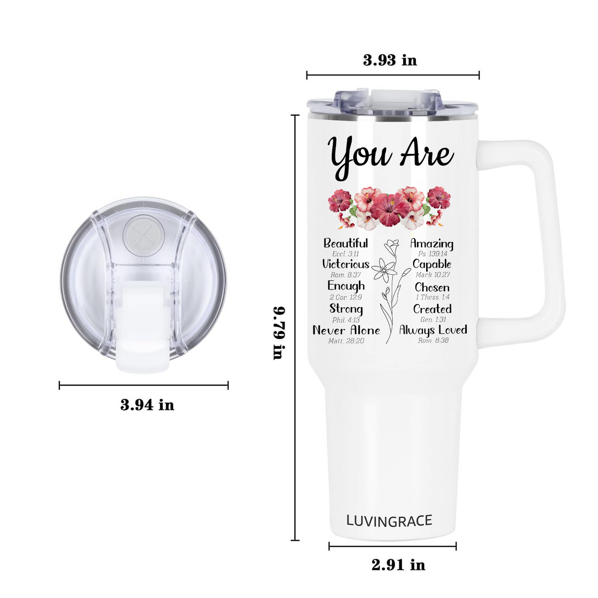 Floral Hibiscus Bible Verse Custom Inspirational Gifts for Women Friends 40Oz Tumbler