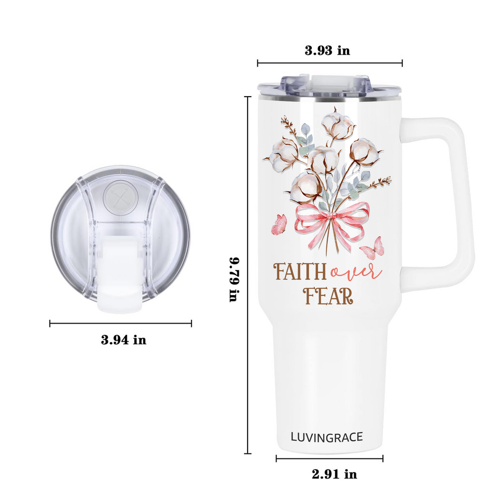 Floral Faith Over Fear Inspirational Gifts for Women Friends 40Oz Tumbler