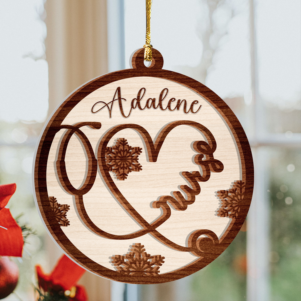 Snowflakes Nurse Ornament 2 Wooden Layers Christmas Hanging Gift