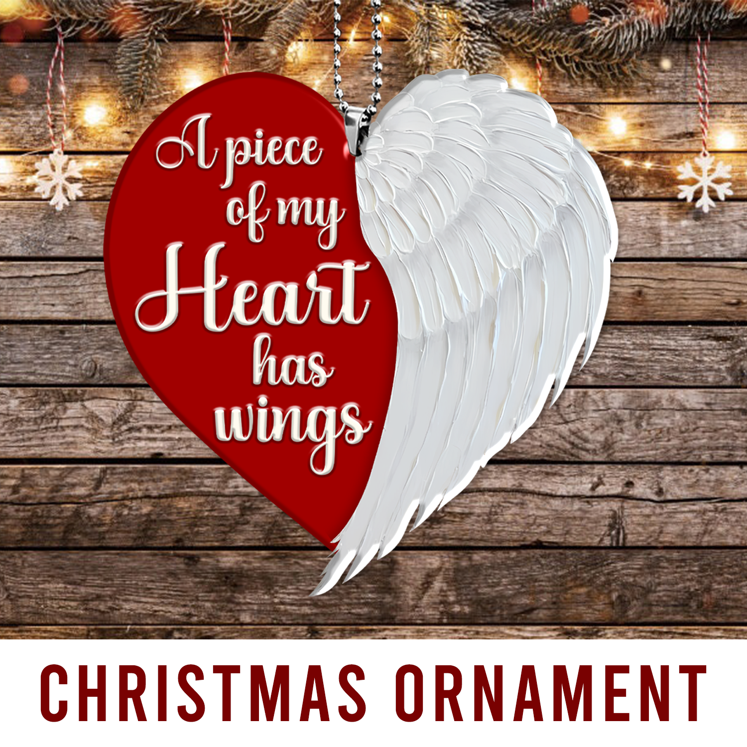 Memorial Ornament Piece Of Heart Wings Car Hanging, Christmas Ornament Gift