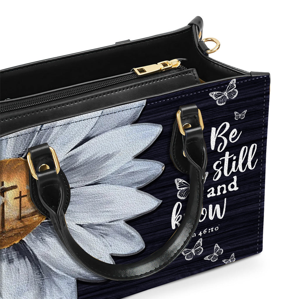 Daisy Flower Be Still and Know Personalized Leather Handbag With Handle Christian Gift Religious Gift For Women