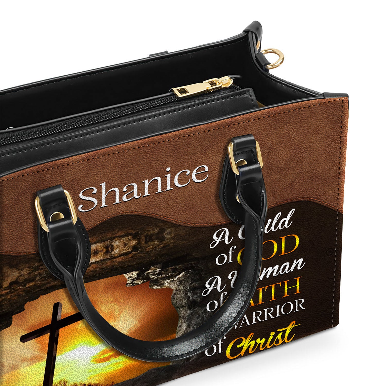 A Child Of God, A Woman Of Faith, A Warrior Of Christ Personalized Leather Handbag