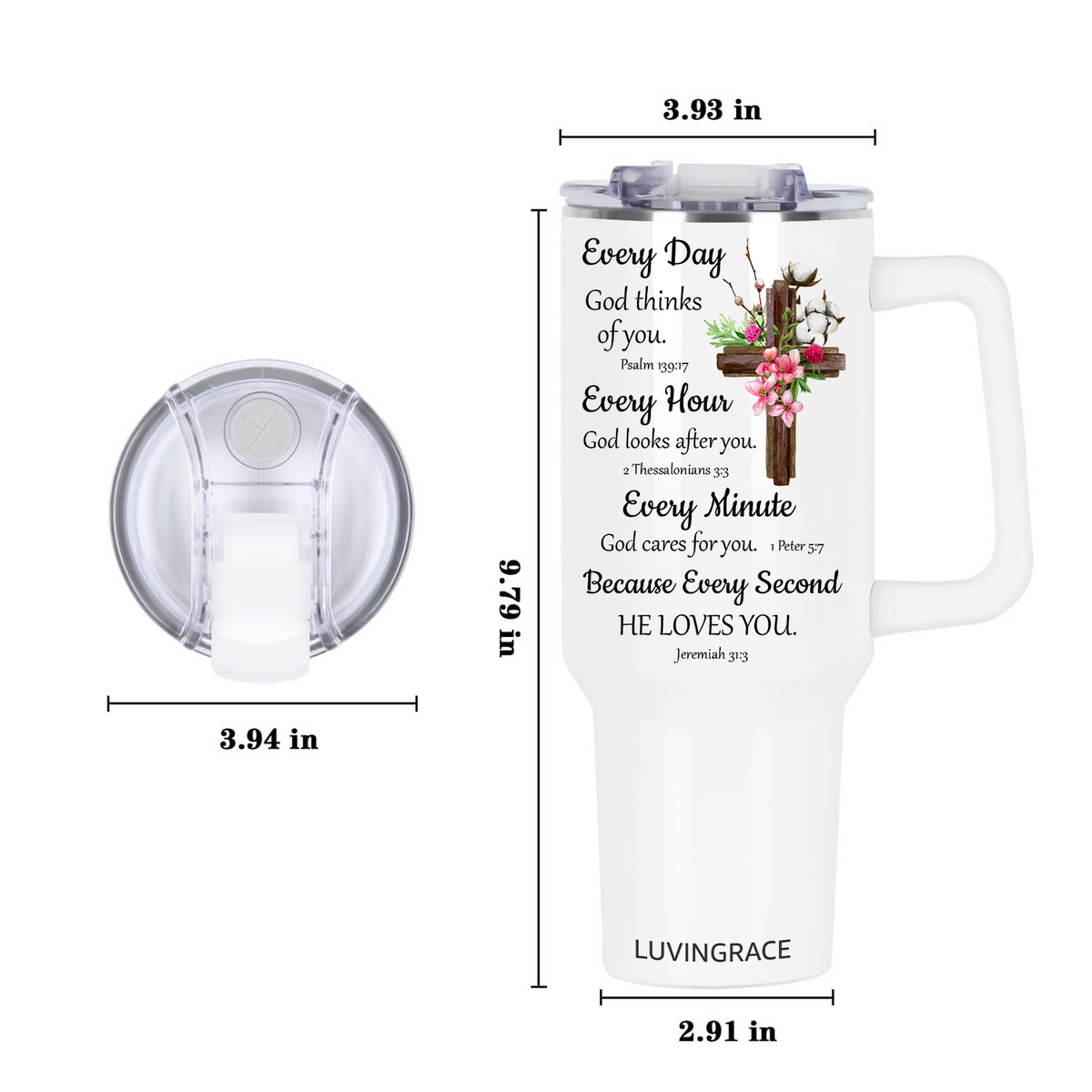 Floral Cross Bible Verse Inspirational Gifts for Women Friends 40Oz Tumbler