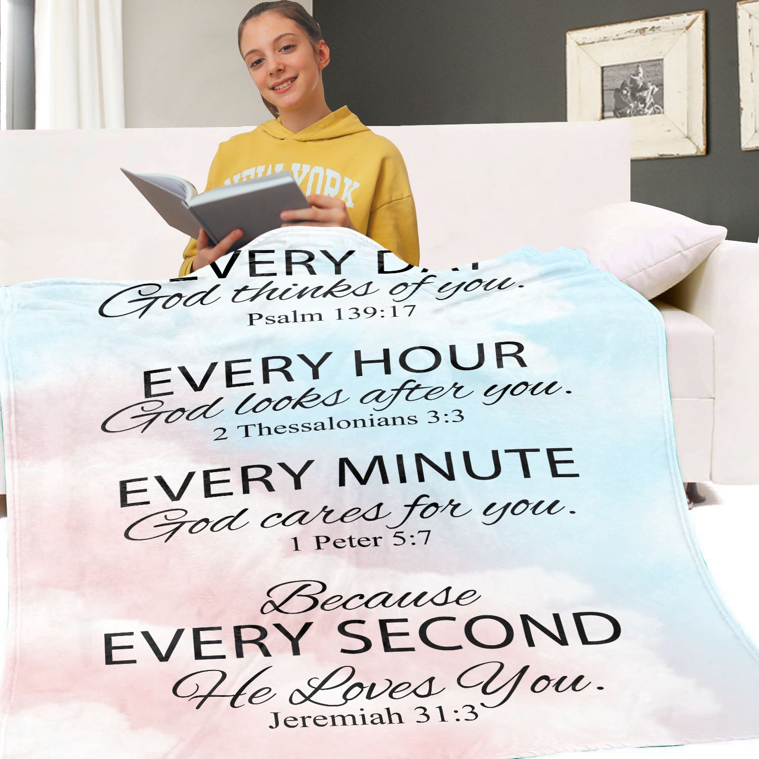 Bible Verse Blanket with Inspirational Thoughts and Prayers- Religious Throw Fleece Blanket