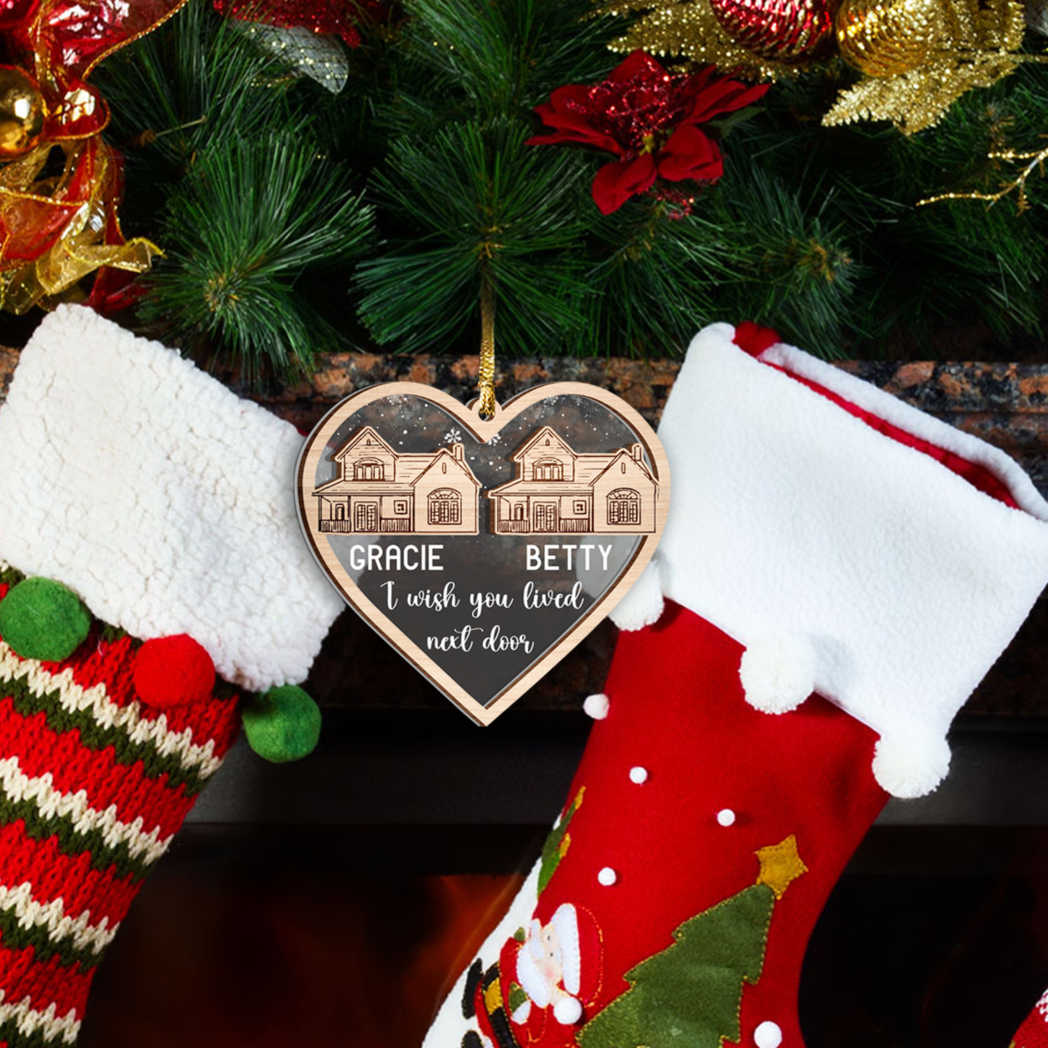 I Wish You Lived Next Door Custom 2 Layers Christmas Car Hanging Wooden Transparent Acrylic Ornament