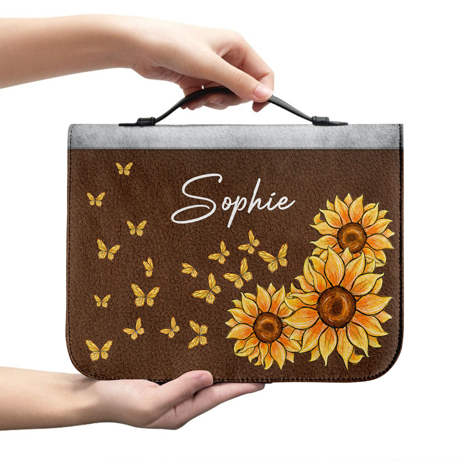 Sunflower Butterflies Be Strong Be Brave Christian Personalized Bible Cover