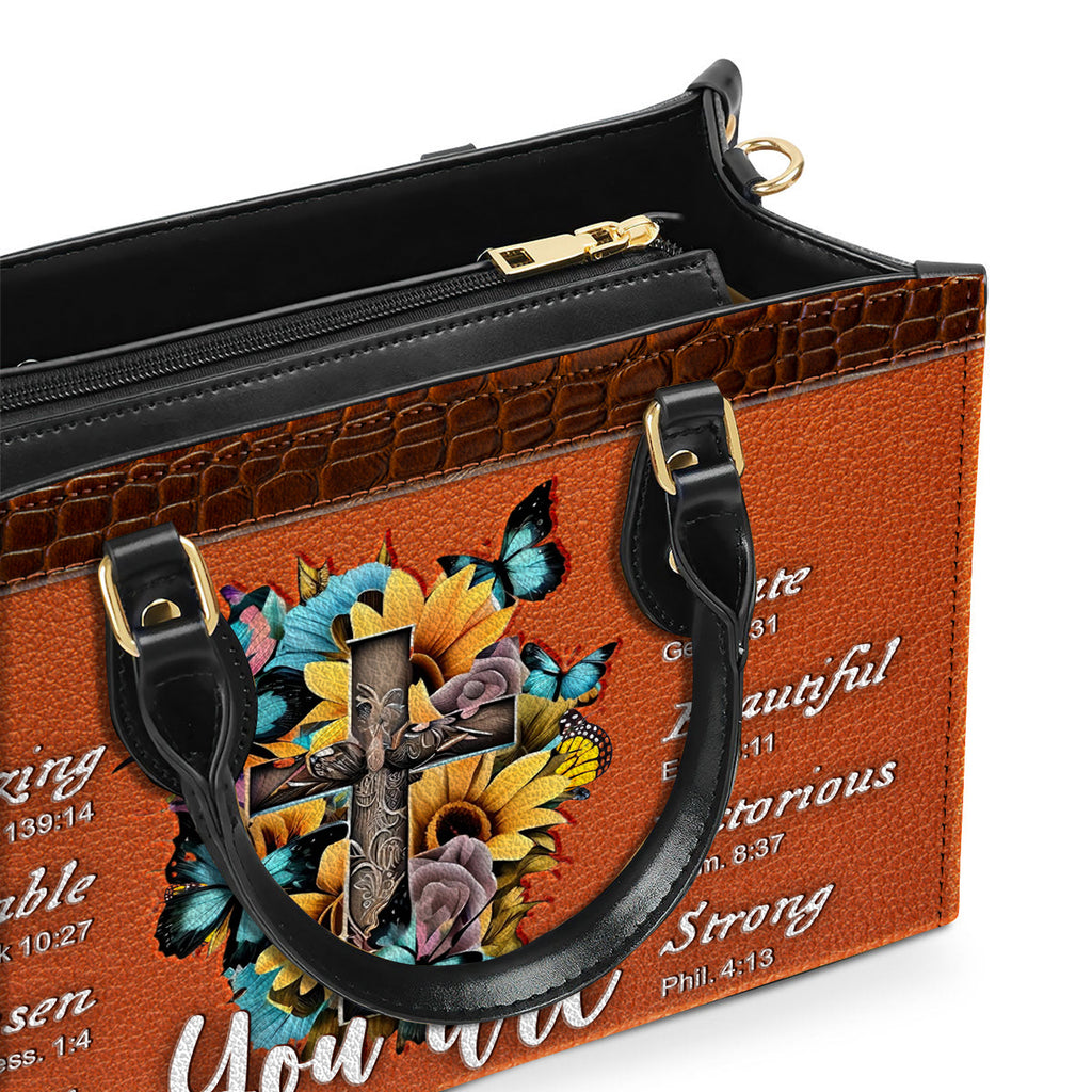 Vintage Sunflower Cross Butterfly You Are Leather Handbag