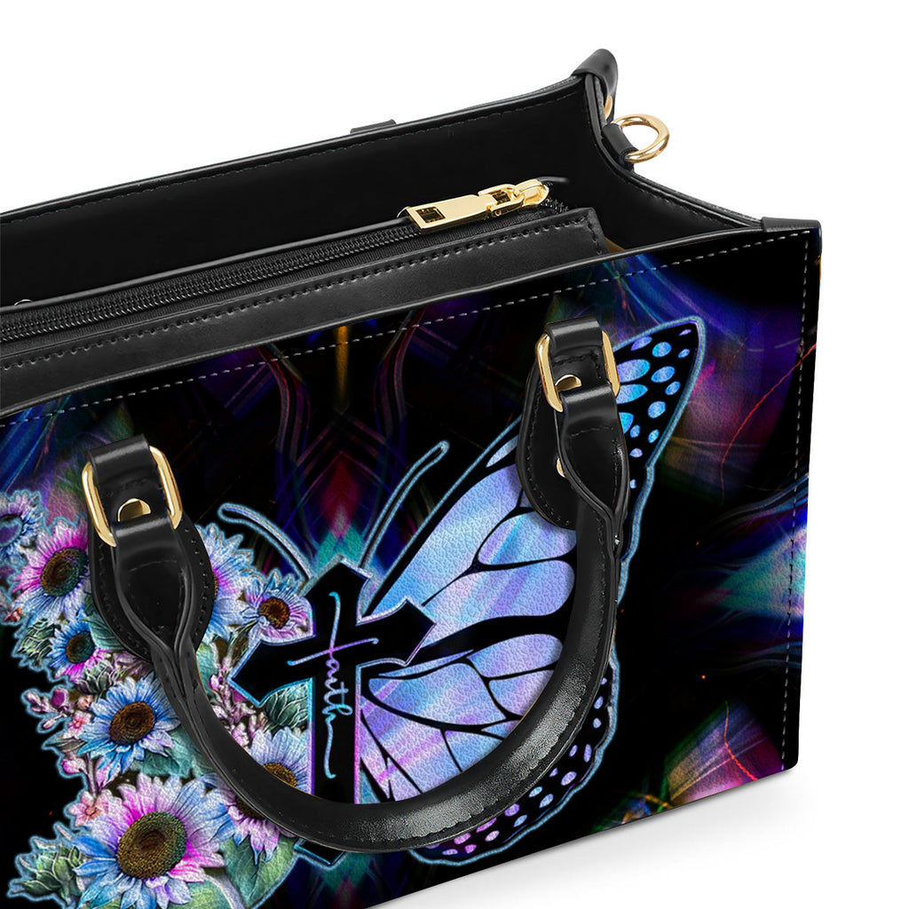 Faith Cross Butterfly Leather Handbag With Handle Christian Gift Religious Gift For Women