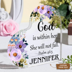 Floral God Is Within Her Inspirational Bible Verse Gift Acrylic Hearts Plaques