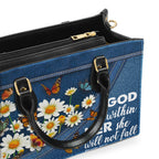 Daisy Garden She Will Not Fall Personalized Zippered Leather Handbag With Handle Christian Gift Religious Gift For Women