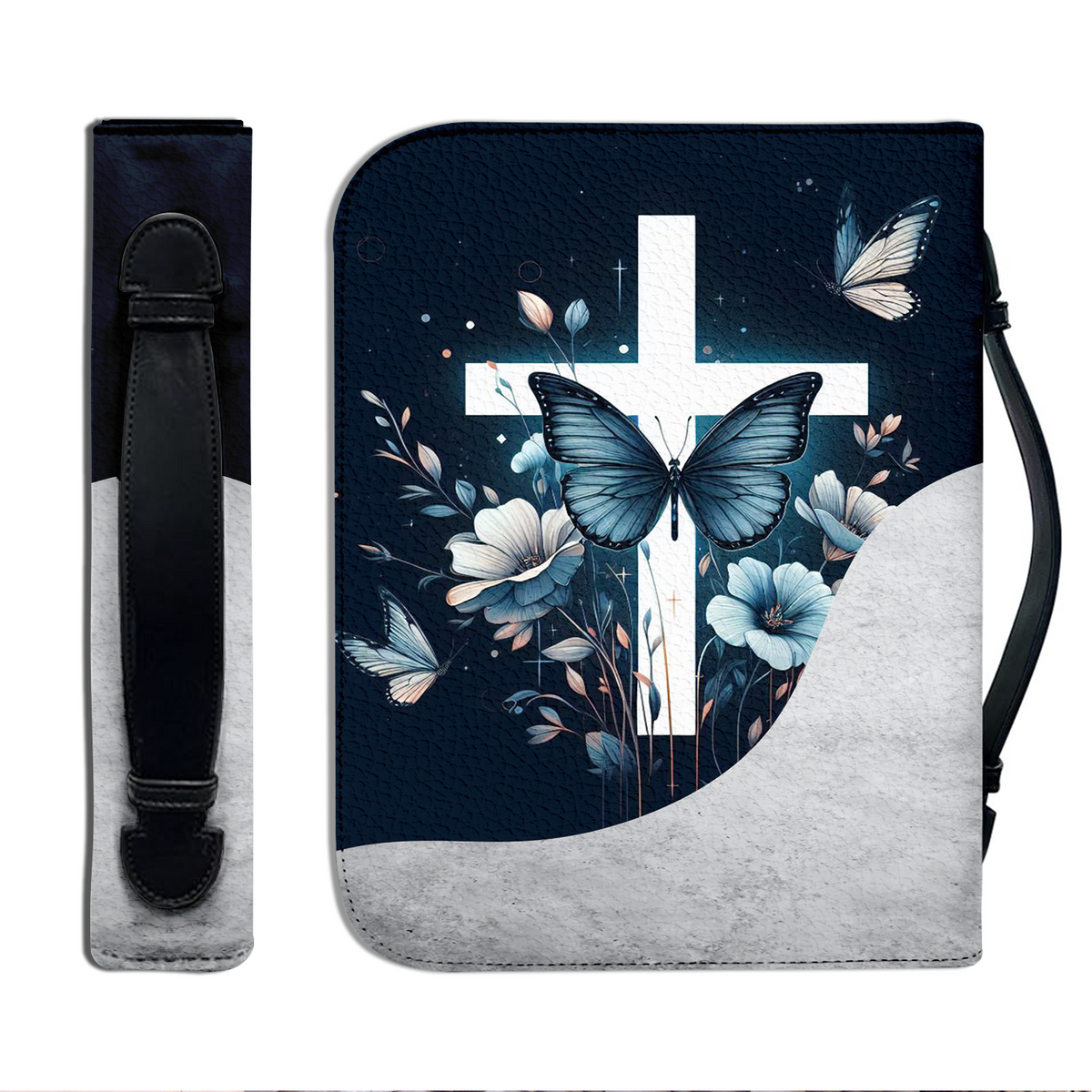 Blue Flower Cross Butterfly Surrounded By Your Glory Christian Personalized Bible Cover