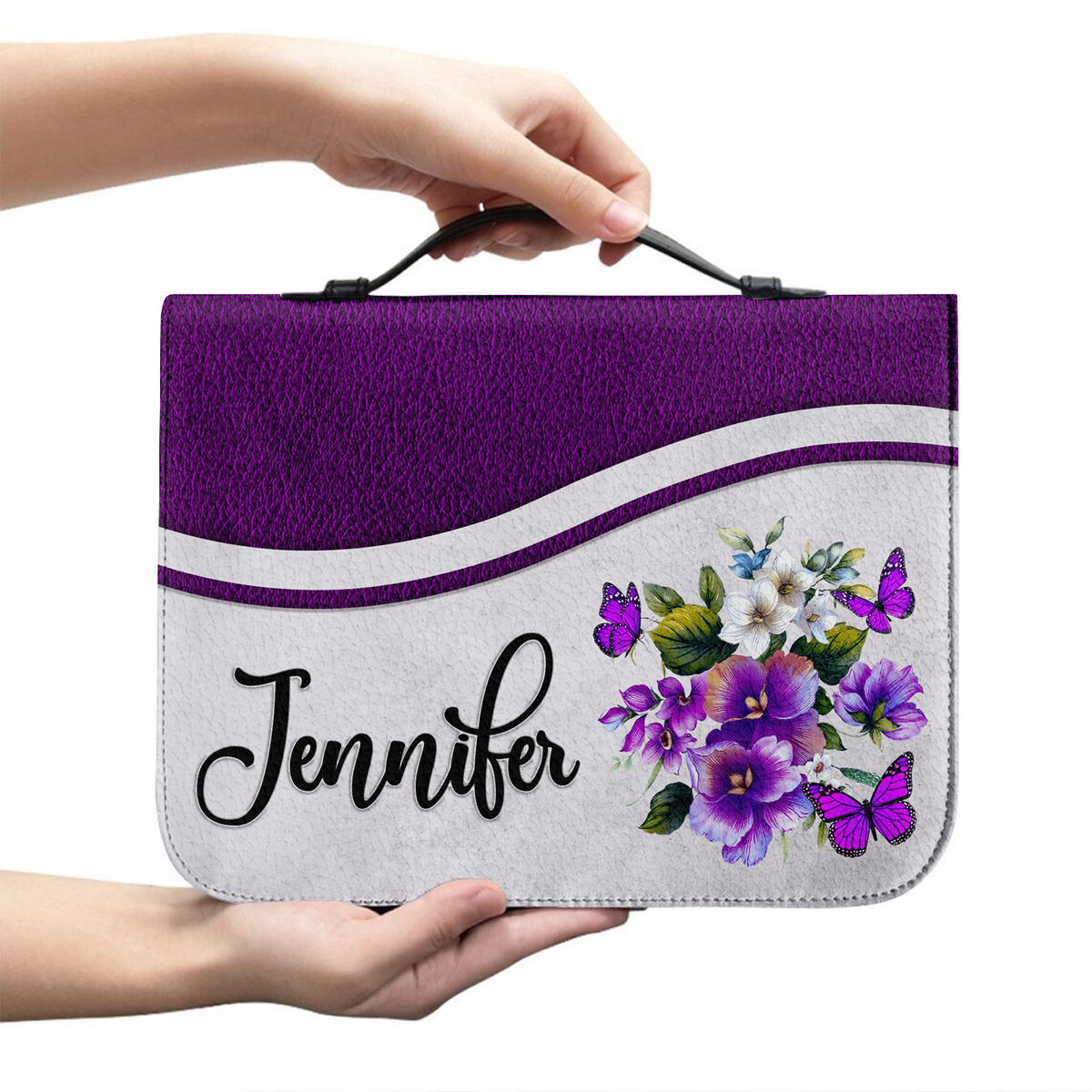 Purple Flower Cross I Can Do All Things Through Christ Christian Personalized Bible Cover