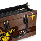 Sunflower Butterfly Personalized Leather Handbag With Handle Religious Gifts For Christian Women