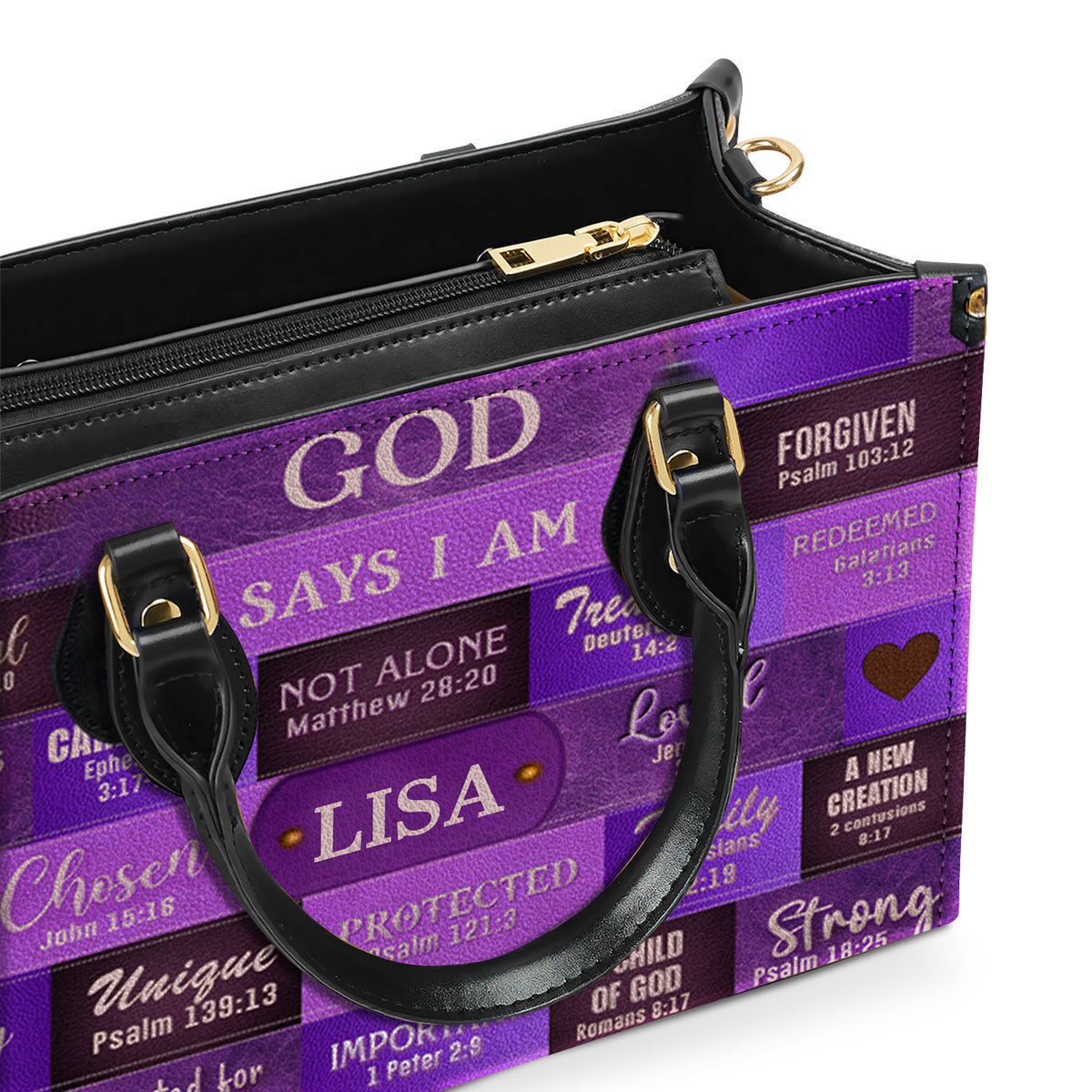 God Says I Am Purple Personalized Leather Handbag Bags, Gifts for Women