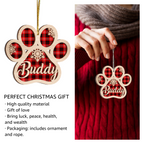 Dog Paw Christmas Red Tartan Two Layers Suncatcher Ornament Christmas Ornament Car Hanging