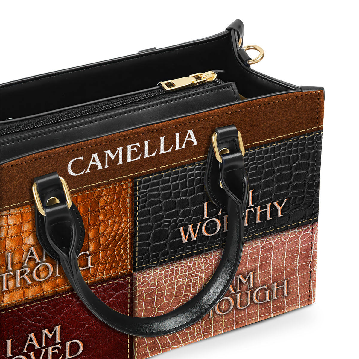 I Am Strong, I Am Worthy Christian Gift Personalized Leather Handbag