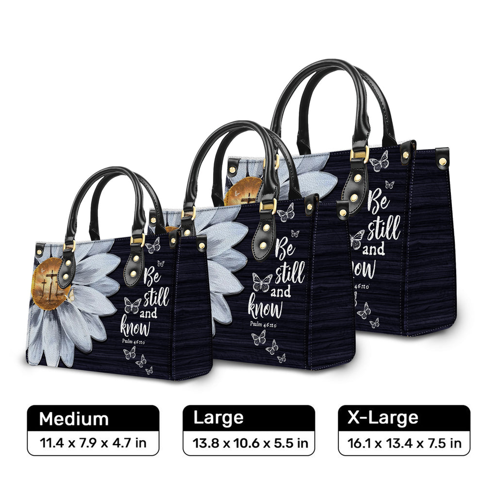 Daisy Flower Be Still and Know Personalized Leather Handbag With Handle Christian Gift Religious Gift For Women