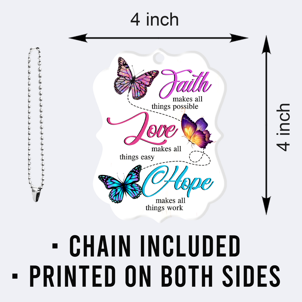Butterfly Faith Hope Love Christian Gifts For Women, Birthday Gifts For Women, Ornament Gift, Christmas Ornament Car Hanging