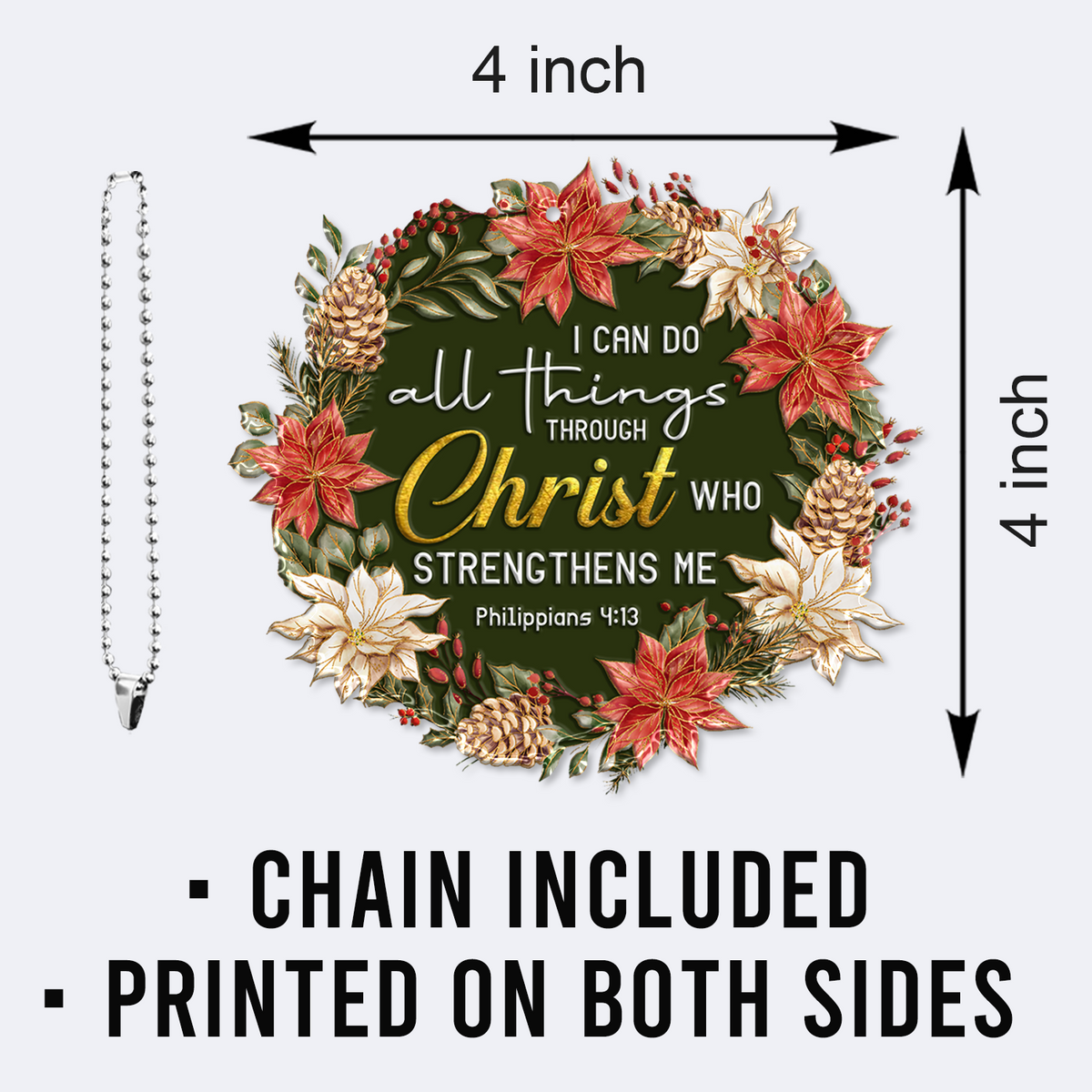 Christmas Floral I Can Do All Things Christian Gifts For Women, Birthday Gifts For Women, Ornament Gift Bible Verse Christmas Ornament Car Hanging