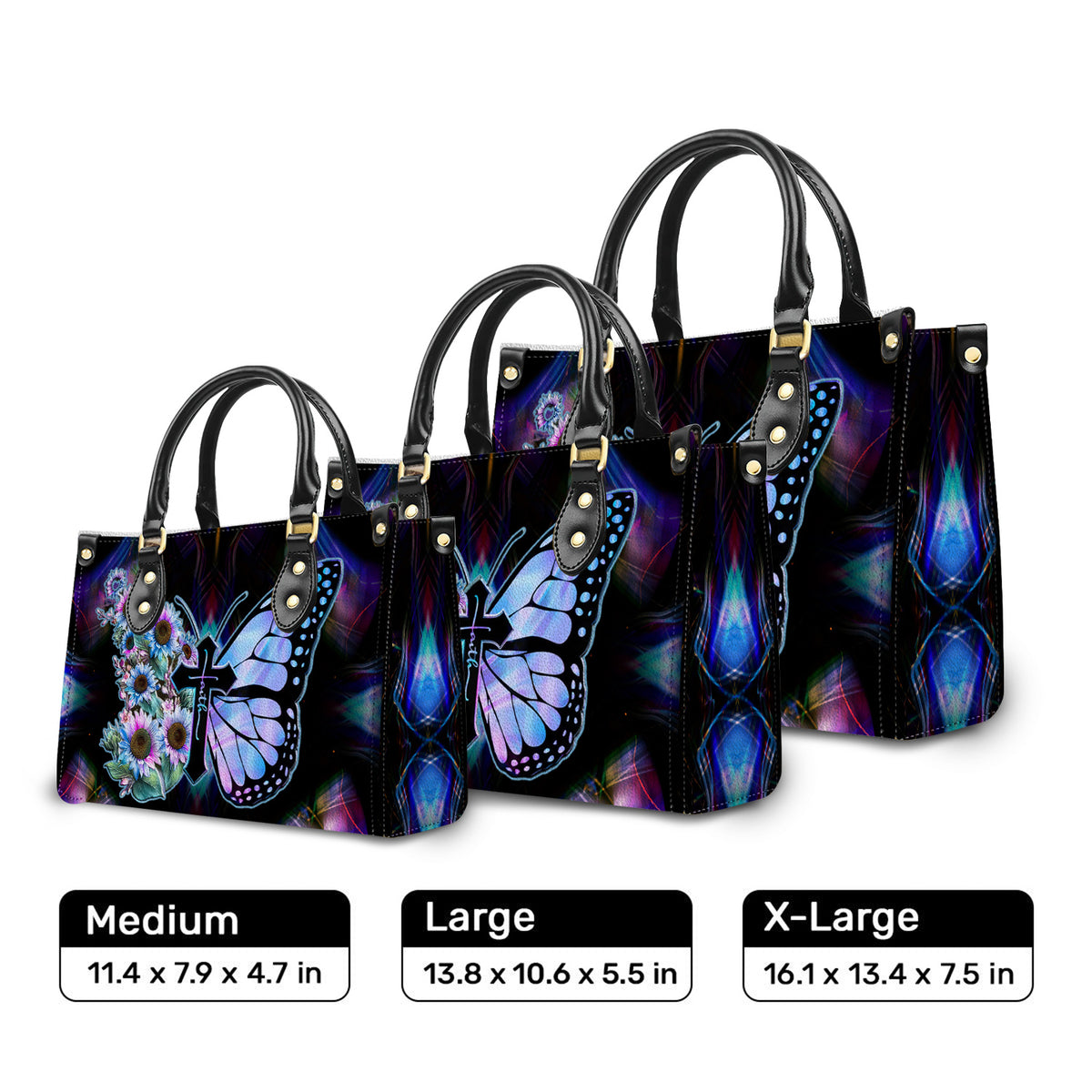 Faith Cross Butterfly Leather Handbag With Handle Christian Gift Religious Gift For Women