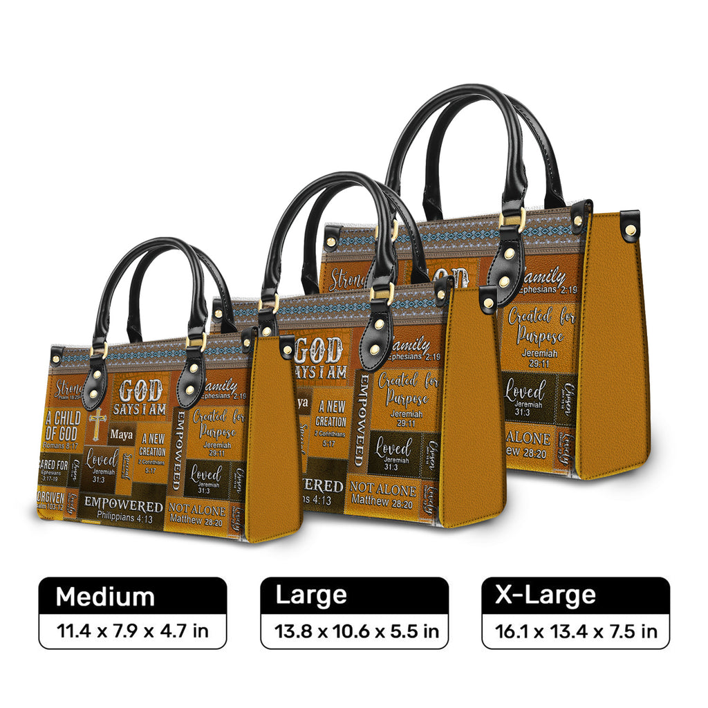 God Says I Am Brown Personalized Leather Handbag Bags, Gifts for Women