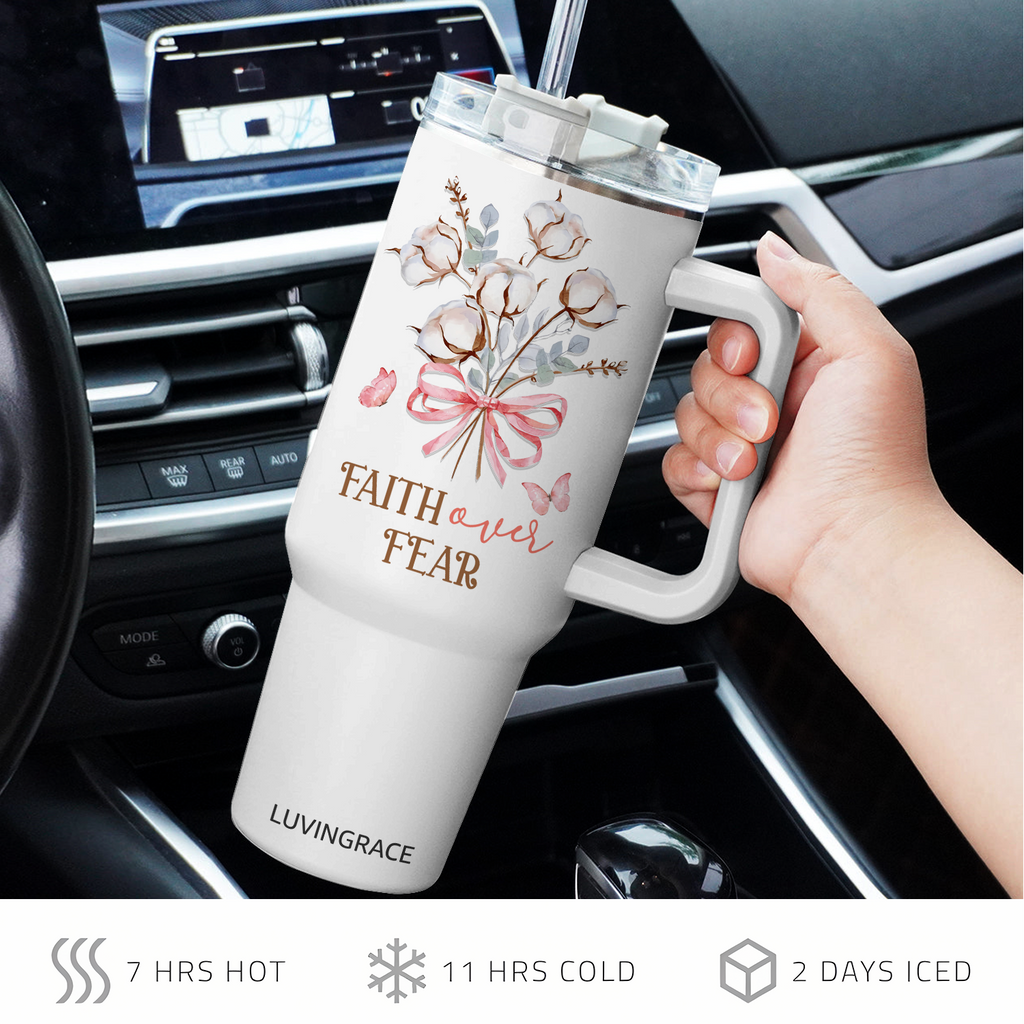 Floral Faith Over Fear Inspirational Gifts for Women Friends 40Oz Tumbler