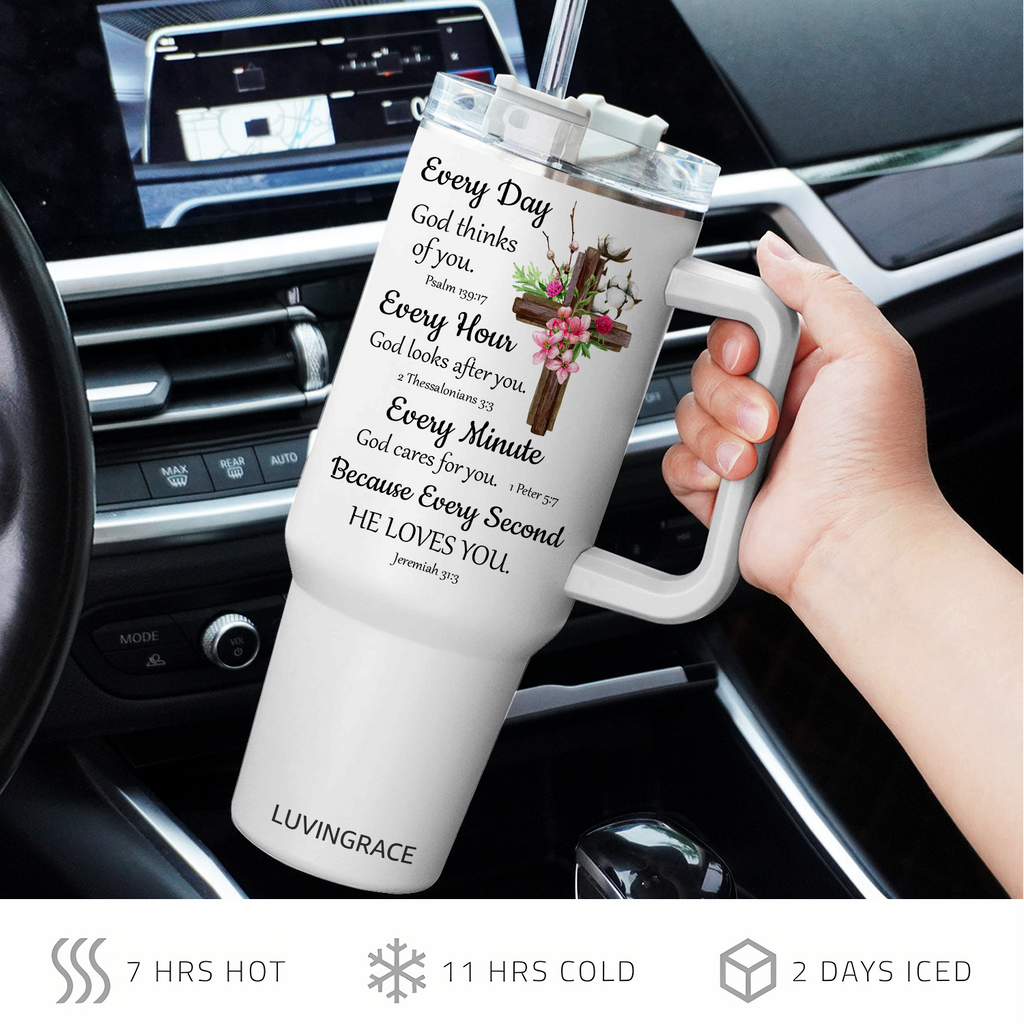 Floral Cross Bible Verse Inspirational Gifts for Women Friends 40Oz Tumbler