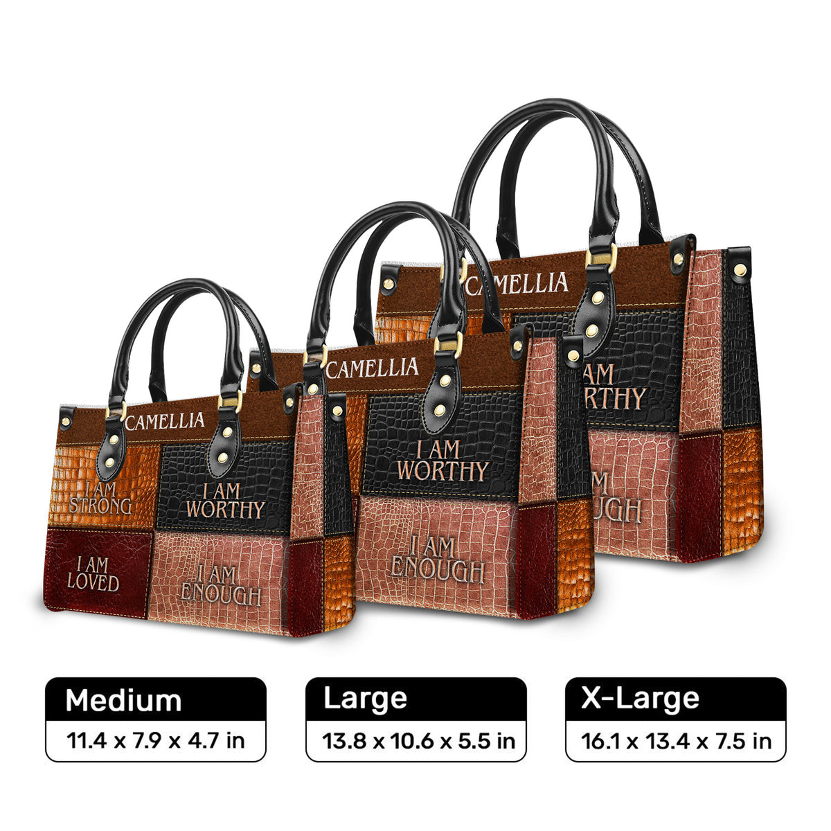 I Am Strong, I Am Worthy Christian Gift Personalized Leather Handbag