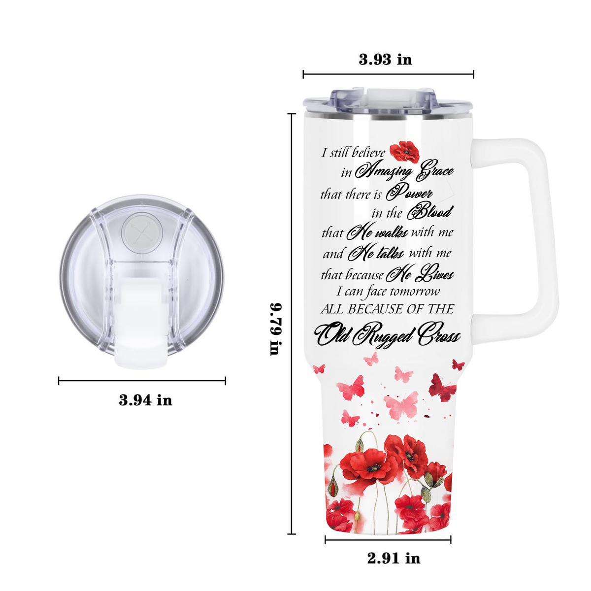 Poppy flower Old rugged cross - 40 Oz Tumbler With Handle - Personalized Stainless Steel Tumbler