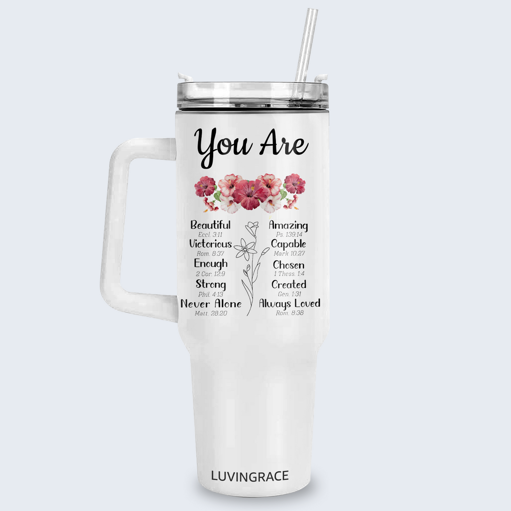 Floral Hibiscus Bible Verse Custom Inspirational Gifts for Women Friends 40Oz Tumbler
