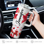 Poppy flower Old rugged cross - 40 Oz Tumbler With Handle - Personalized Stainless Steel Tumbler