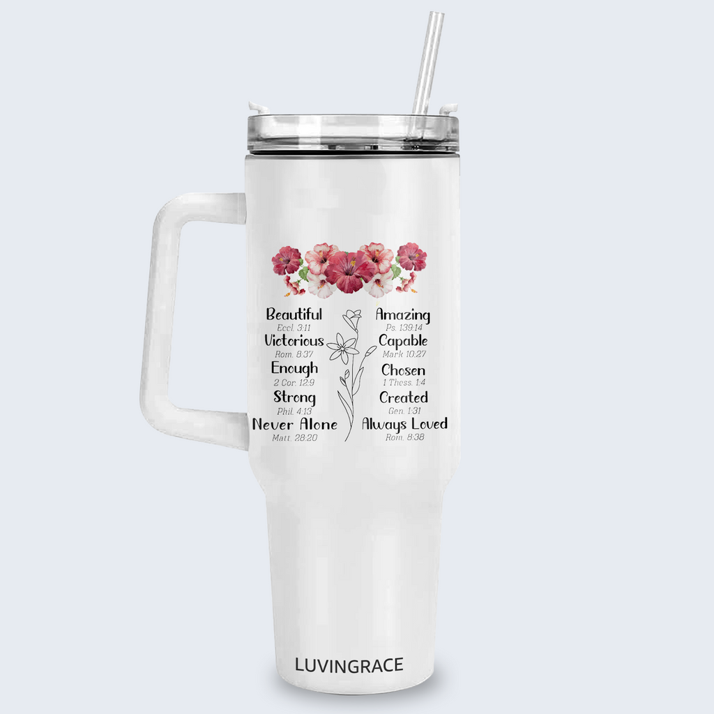 Floral Hibiscus Bible Verse Custom Inspirational Gifts for Women Friends 40Oz Tumbler