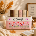 Custom Storage Basket - Personalized Grow In Grace Bible Flower Book Basket - Gifts for Jesus Lovers, Bookworms, women