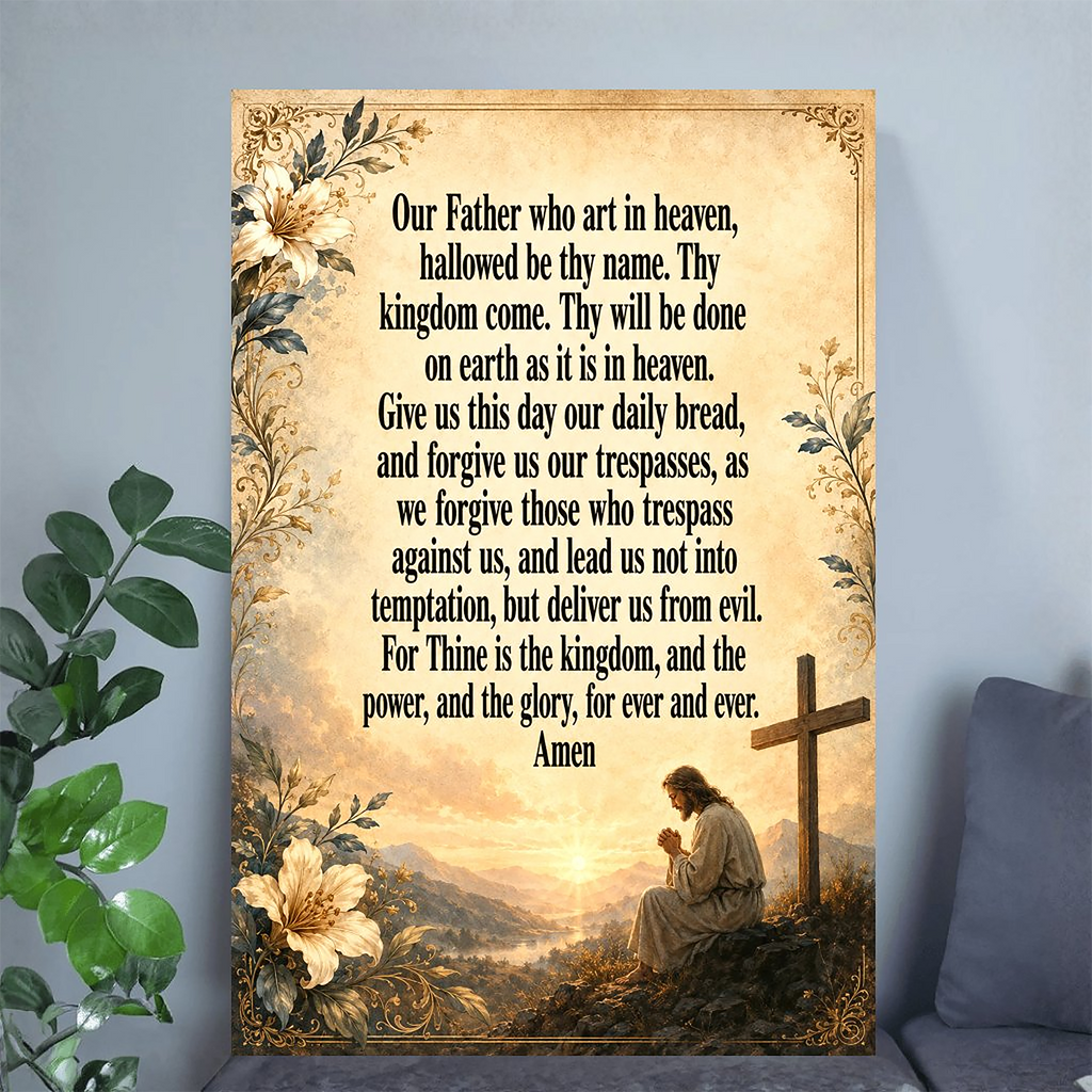 Our Father Prayer Poster Wall Decor - The Lord’s Prayer Wall Art - Christian Decor Inspirational Bible Verse Print Vintage Faith-Based Gift for Home, Church, and Office