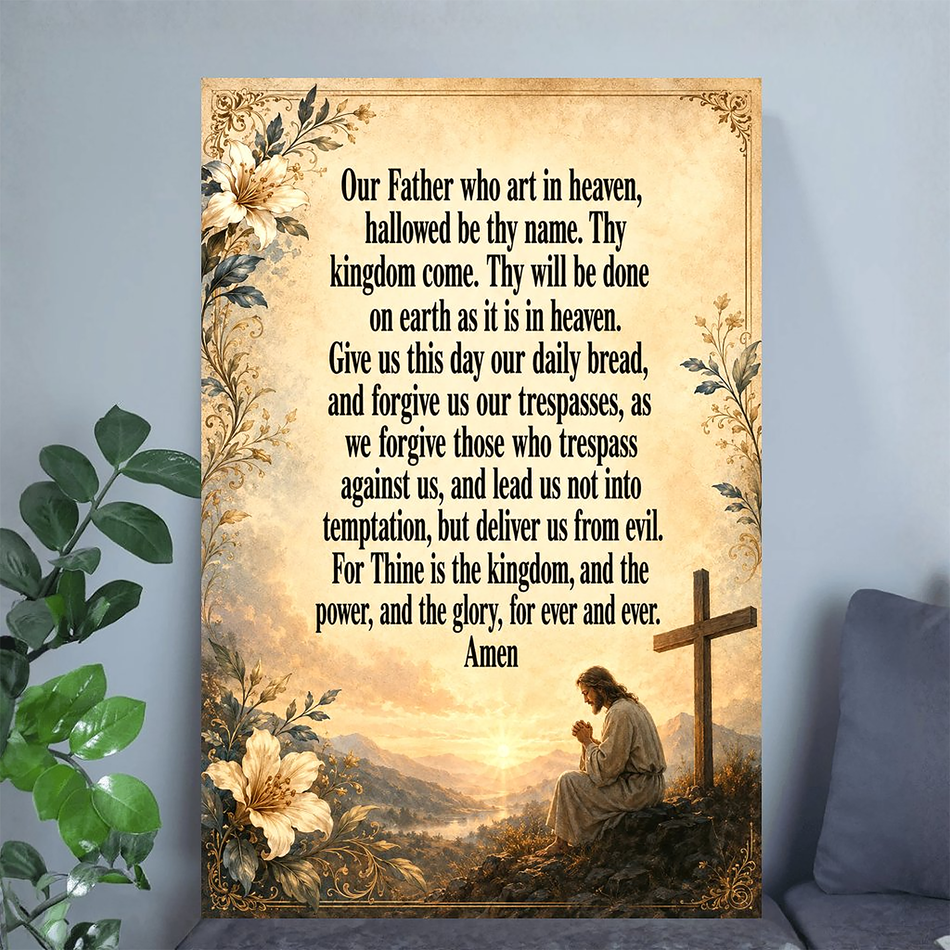 Our Father Prayer Poster Wall Decor - The Lord’s Prayer Wall Art - Christian Decor Inspirational Bible Verse Print Vintage Faith-Based Gift for Home, Church, and Office