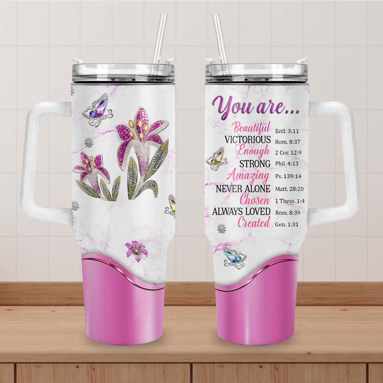 Lily flower You are - 40 Oz Tumbler With Handle - Personalized Stainless Steel Tumbler